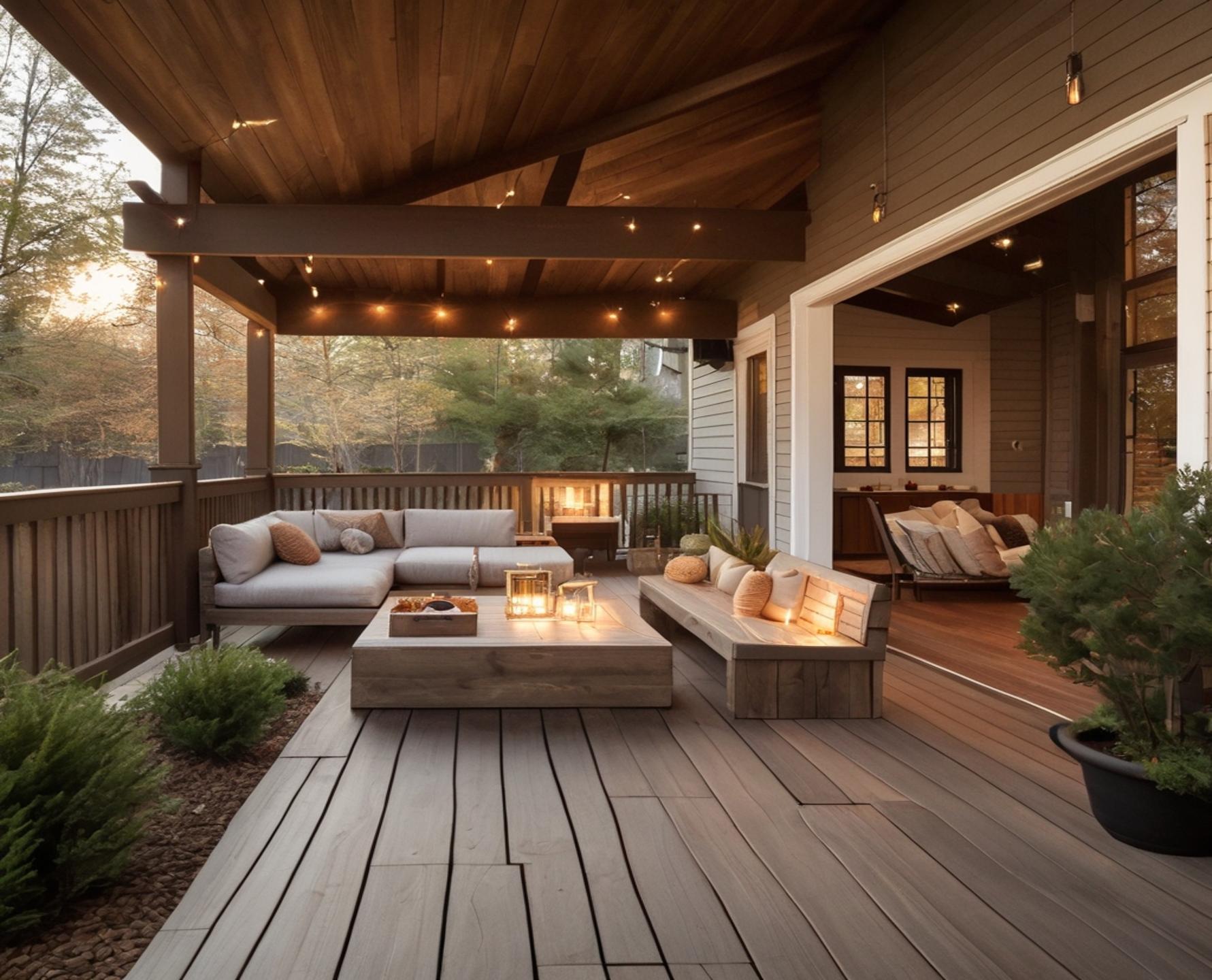 Premium covered deck built with natural wood and composite materials, styled for long-lasting performance and visual appeal.